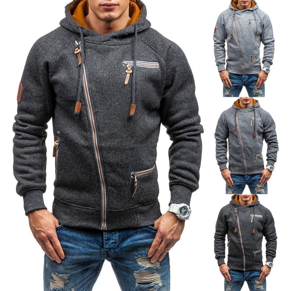 Men's Hooded Sweatshirt with Side Zipper and Fabric