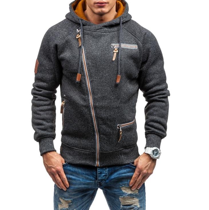 Men's Hooded Sweatshirt with Side Zipper and Fabric