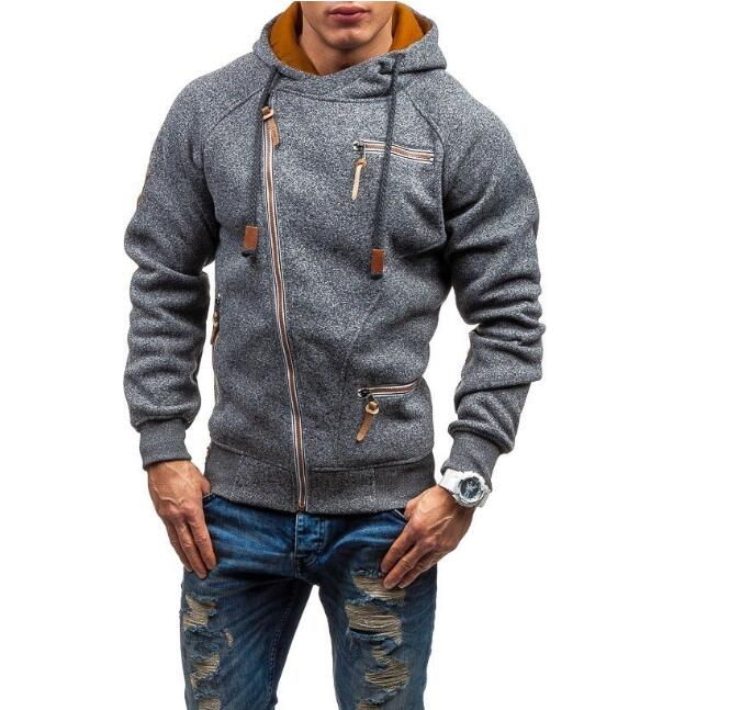 Men's Hooded Sweatshirt with Side Zipper and Fabric