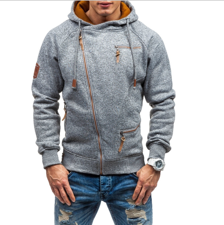 Men's Hooded Sweatshirt with Side Zipper and Fabric