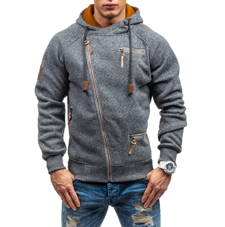 Men's Hooded Sweatshirt with Side Zipper and Fabric